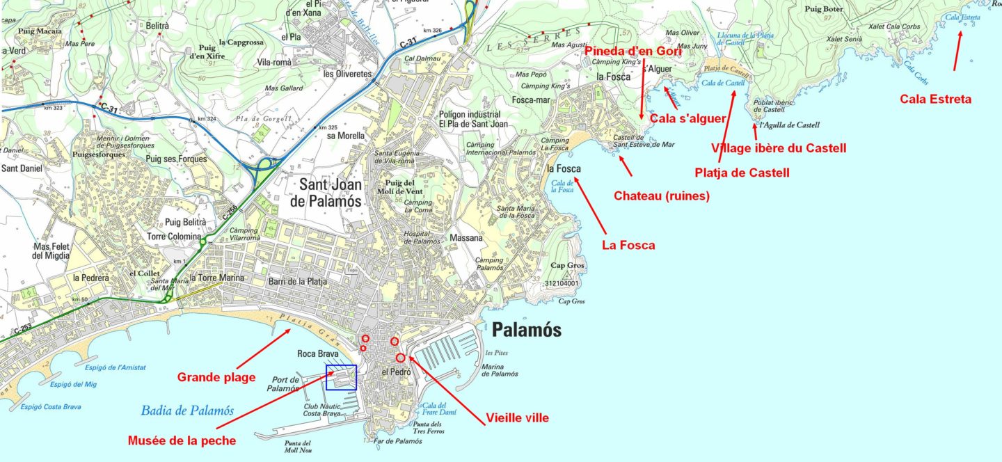 plan chemin de ronde palamos et la costa brava