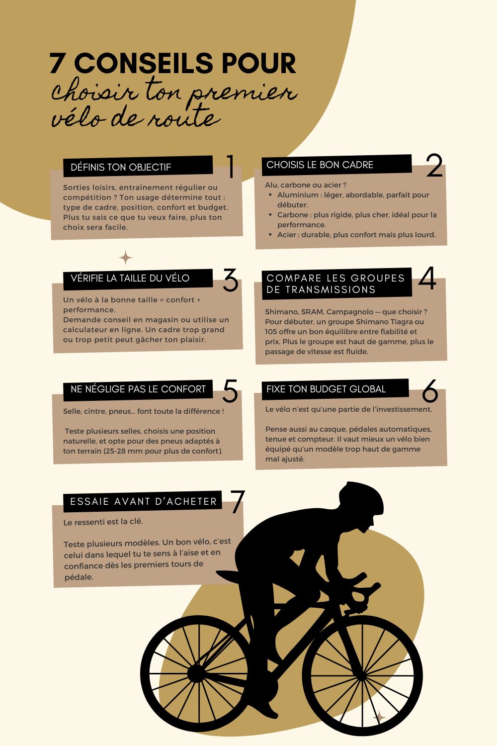 Choisir son premier vélo de route quand on débute, c’est souvent un vrai casse-tête. Entre les marques, les types de cadres, les groupes de vitesses et les prix qui s’envolent, on ne sait jamais par où commencer — ni à qui faire confiance. Et quand on n’y connaît pas grand-chose, chaque conseil semble contradictoire, ce qui transforme une simple envie de rouler en une mission presque décourageante.